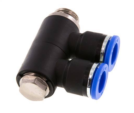 Racor rápido de 2 vías de 10 mm x G1/4'' con rosca macho Latón/PA 66 NBR Giratorio