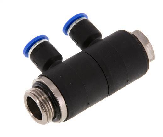 Racor rápido de 2 vías de 6mm x G3/8'' con rosca macho Latón/PA 66 NBR Giratorio