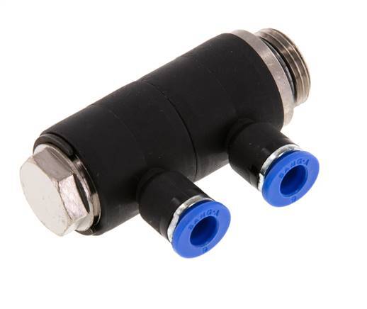 Racor rápido de 2 vías de 6mm x G3/8'' con rosca macho Latón/PA 66 NBR Giratorio