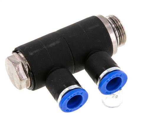 Racor rápido de 2 vías de 8 mm x G3/8'' con rosca macho Latón/PA 66 NBR Giratorio