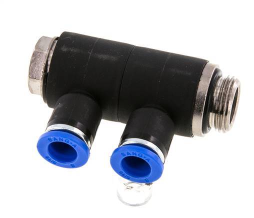 Racor rápido de 2 vías de 8 mm x G3/8'' con rosca macho Latón/PA 66 NBR Giratorio