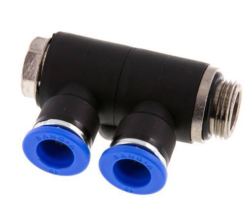 Racor rápido de 2 vías de 10 mm x G3/8'' con rosca macho Latón/PA 66 NBR Giratorio