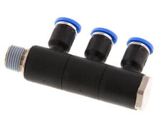Racor rápido de 3 vías de 4 mm x R1/8'' con rosca macho Latón/PA 66 NBR Giratorio