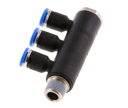 Racor rápido de 3 vías de 4 mm x R1/8'' con rosca macho Latón/PA 66 NBR Giratorio