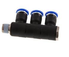 Racor rápido de 3 vías de 6 mm x R1/8'' con rosca macho Latón/PA 66 NBR Giratorio
