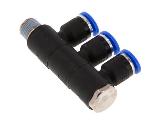 Racor rápido de 3 vías de 6 mm x R1/8'' con rosca macho Latón/PA 66 NBR Giratorio