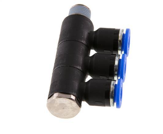 Racor rápido de 3 vías de 6 mm x R1/8'' con rosca macho Latón/PA 66 NBR Giratorio