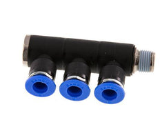 Racor rápido de 3 vías de 6 mm x R1/8'' con rosca macho Latón/PA 66 NBR Giratorio