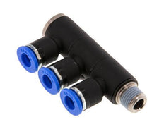 Racor rápido de 3 vías de 6 mm x R1/8'' con rosca macho Latón/PA 66 NBR Giratorio