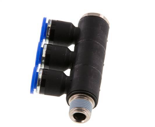 Racor rápido de 3 vías de 6 mm x R1/8'' con rosca macho Latón/PA 66 NBR Giratorio