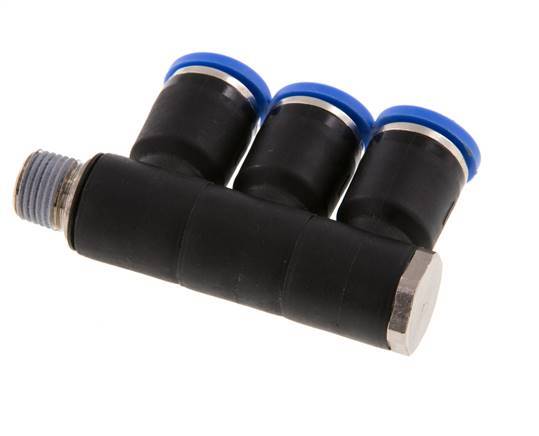 Racor rápido de 3 vías de 8 mm x R1/8'' con rosca macho Latón/PA 66 NBR Giratorio