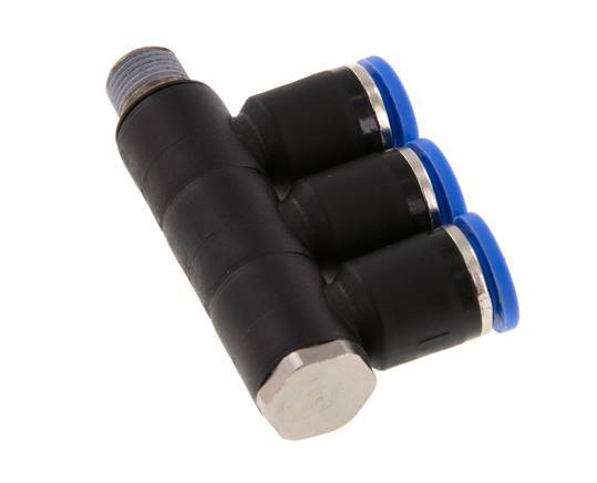 Racor rápido de 3 vías de 8 mm x R1/8'' con rosca macho Latón/PA 66 NBR Giratorio