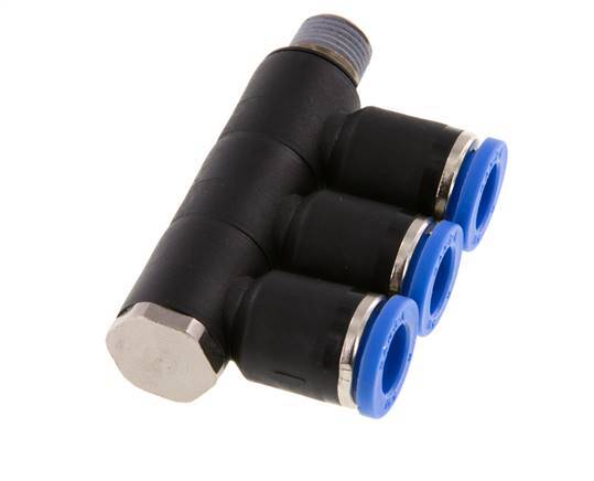 Racor rápido de 3 vías de 8 mm x R1/8'' con rosca macho Latón/PA 66 NBR Giratorio