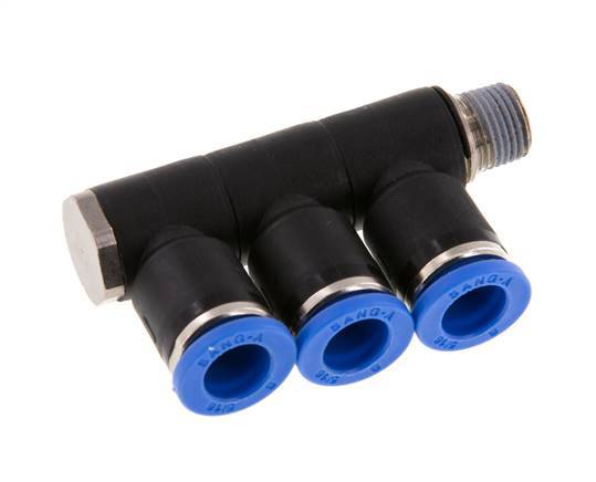 Racor rápido de 3 vías de 8 mm x R1/8'' con rosca macho Latón/PA 66 NBR Giratorio