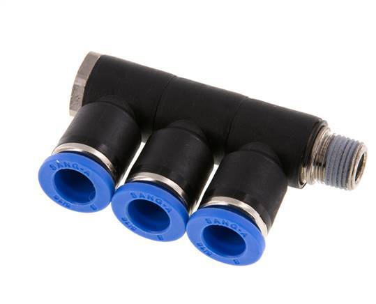 Racor rápido de 3 vías de 8 mm x R1/8'' con rosca macho Latón/PA 66 NBR Giratorio