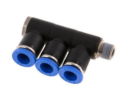 Racor rápido de 3 vías de 8 mm x R1/8'' con rosca macho Latón/PA 66 NBR Giratorio