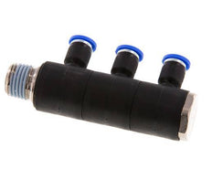 Racor rápido de 3 vías de 4 mm x R1/4'' con rosca macho Latón/PA 66 NBR Giratorio