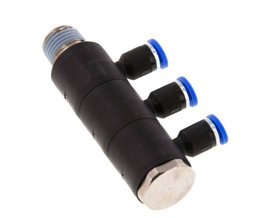 Racor rápido de 3 vías de 4 mm x R1/4'' con rosca macho Latón/PA 66 NBR Giratorio