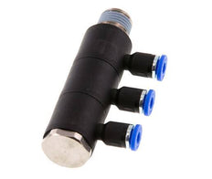Racor rápido de 3 vías de 4 mm x R1/4'' con rosca macho Latón/PA 66 NBR Giratorio