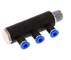 Racor rápido de 3 vías de 4 mm x R1/4'' con rosca macho Latón/PA 66 NBR Giratorio