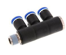 Racor rápido de 3 vías de 8 mm x R1/4'' con rosca macho Latón/PA 66 NBR Giratorio