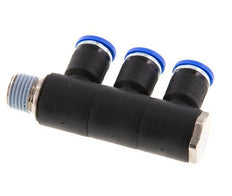 Racor rápido de 3 vías de 8 mm x R1/4'' con rosca macho Latón/PA 66 NBR Giratorio