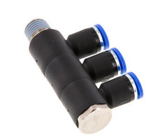 Racor rápido de 3 vías de 8 mm x R1/4'' con rosca macho Latón/PA 66 NBR Giratorio