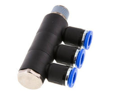 Racor rápido de 3 vías de 8 mm x R1/4'' con rosca macho Latón/PA 66 NBR Giratorio