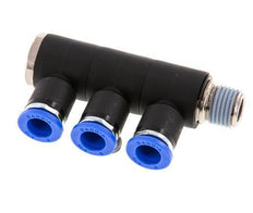 Racor rápido de 3 vías de 8 mm x R1/4'' con rosca macho Latón/PA 66 NBR Giratorio