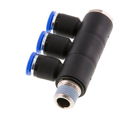 Racor rápido de 3 vías de 8 mm x R1/4'' con rosca macho Latón/PA 66 NBR Giratorio