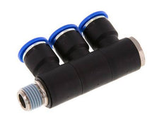 Racor rápido de 3 vías de 10 mm x R1/4'' con rosca macho Latón/PA 66 NBR Giratorio