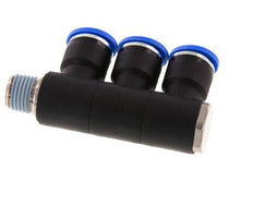 Racor rápido de 3 vías de 10 mm x R1/4'' con rosca macho Latón/PA 66 NBR Giratorio