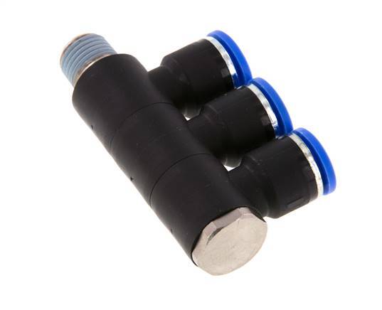 Racor rápido de 3 vías de 10 mm x R1/4'' con rosca macho Latón/PA 66 NBR Giratorio