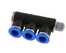 Racor rápido de 3 vías de 10 mm x R1/4'' con rosca macho Latón/PA 66 NBR Giratorio