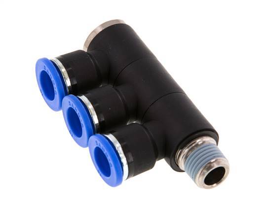 Racor rápido de 3 vías de 10 mm x R1/4'' con rosca macho Latón/PA 66 NBR Giratorio