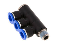 Racor rápido de 3 vías de 10 mm x R1/4'' con rosca macho Latón/PA 66 NBR Giratorio