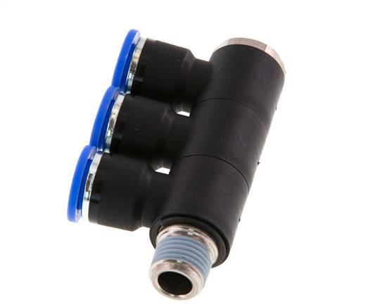 Racor rápido de 3 vías de 10 mm x R1/4'' con rosca macho Latón/PA 66 NBR Giratorio