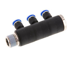 Racor rápido de 3 vías de 6 mm x R3/8'' con rosca macho Latón/PA 66 NBR Giratorio