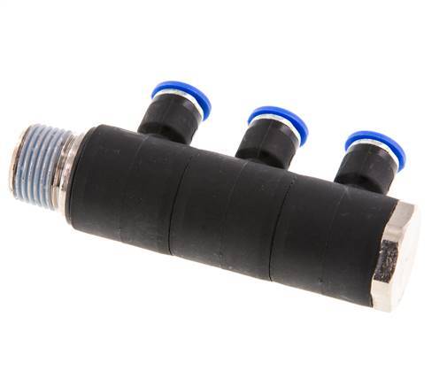 Racor rápido de 3 vías de 6 mm x R3/8'' con rosca macho Latón/PA 66 NBR Giratorio
