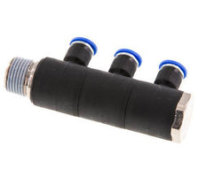 Racor rápido de 3 vías de 6 mm x R3/8'' con rosca macho Latón/PA 66 NBR Giratorio