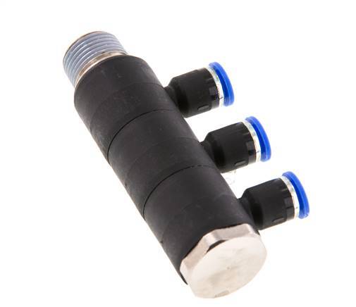 Racor rápido de 3 vías de 6 mm x R3/8'' con rosca macho Latón/PA 66 NBR Giratorio