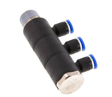 Racor rápido de 3 vías de 6 mm x R3/8'' con rosca macho Latón/PA 66 NBR Giratorio