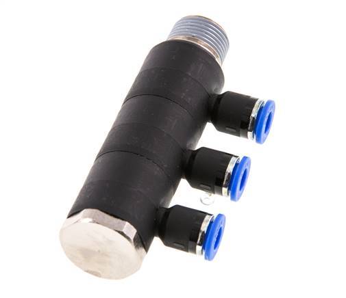 Racor rápido de 3 vías de 6 mm x R3/8'' con rosca macho Latón/PA 66 NBR Giratorio