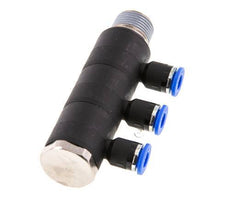 Racor rápido de 3 vías de 6 mm x R3/8'' con rosca macho Latón/PA 66 NBR Giratorio