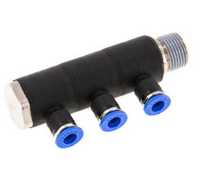 Racor rápido de 3 vías de 6 mm x R3/8'' con rosca macho Latón/PA 66 NBR Giratorio