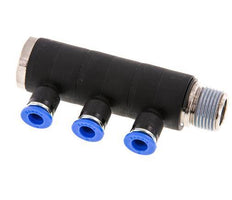 Racor rápido de 3 vías de 6 mm x R3/8'' con rosca macho Latón/PA 66 NBR Giratorio