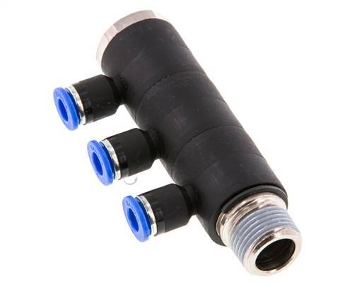 Racor rápido de 3 vías de 6 mm x R3/8'' con rosca macho Latón/PA 66 NBR Giratorio