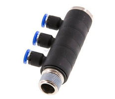 Racor rápido de 3 vías de 6 mm x R3/8'' con rosca macho Latón/PA 66 NBR Giratorio