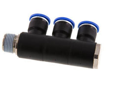 Racor rápido de 3 vías de 10 mm x R3/8'' con rosca macho Latón/PA 66 NBR Giratorio