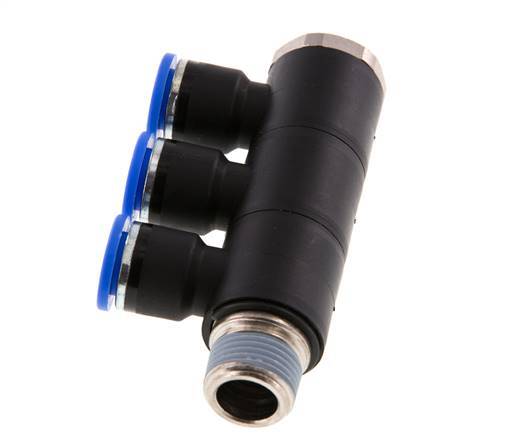 Racor rápido de 3 vías de 10 mm x R3/8'' con rosca macho Latón/PA 66 NBR Giratorio